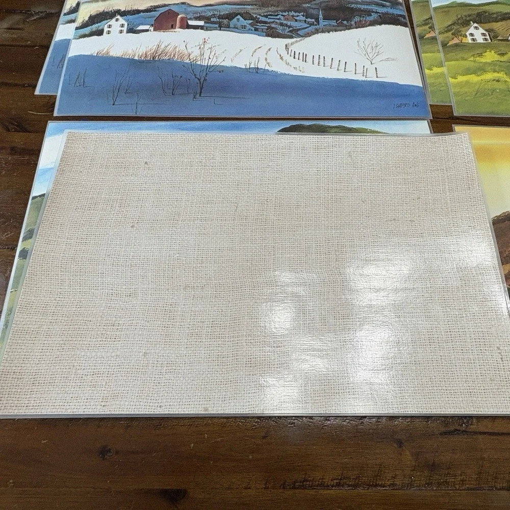 Shapiro AWS Four Seasons Vinyl Placemats Set 8 Farm Country Landscape Cottage